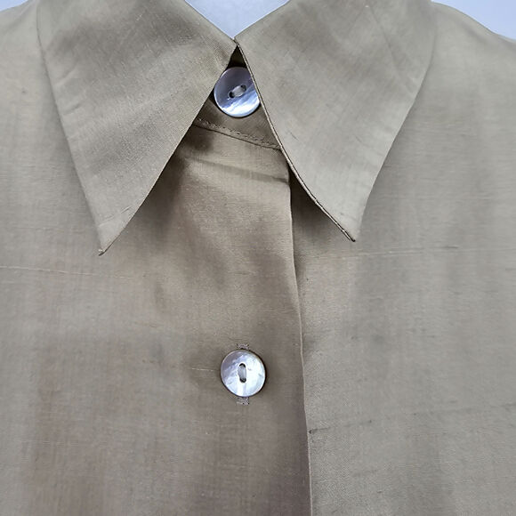 Silkland Woman size S 100% Textured Silk Tan Midi Shirt Dress Shell Buttons FLAW - Picture 3 of 9